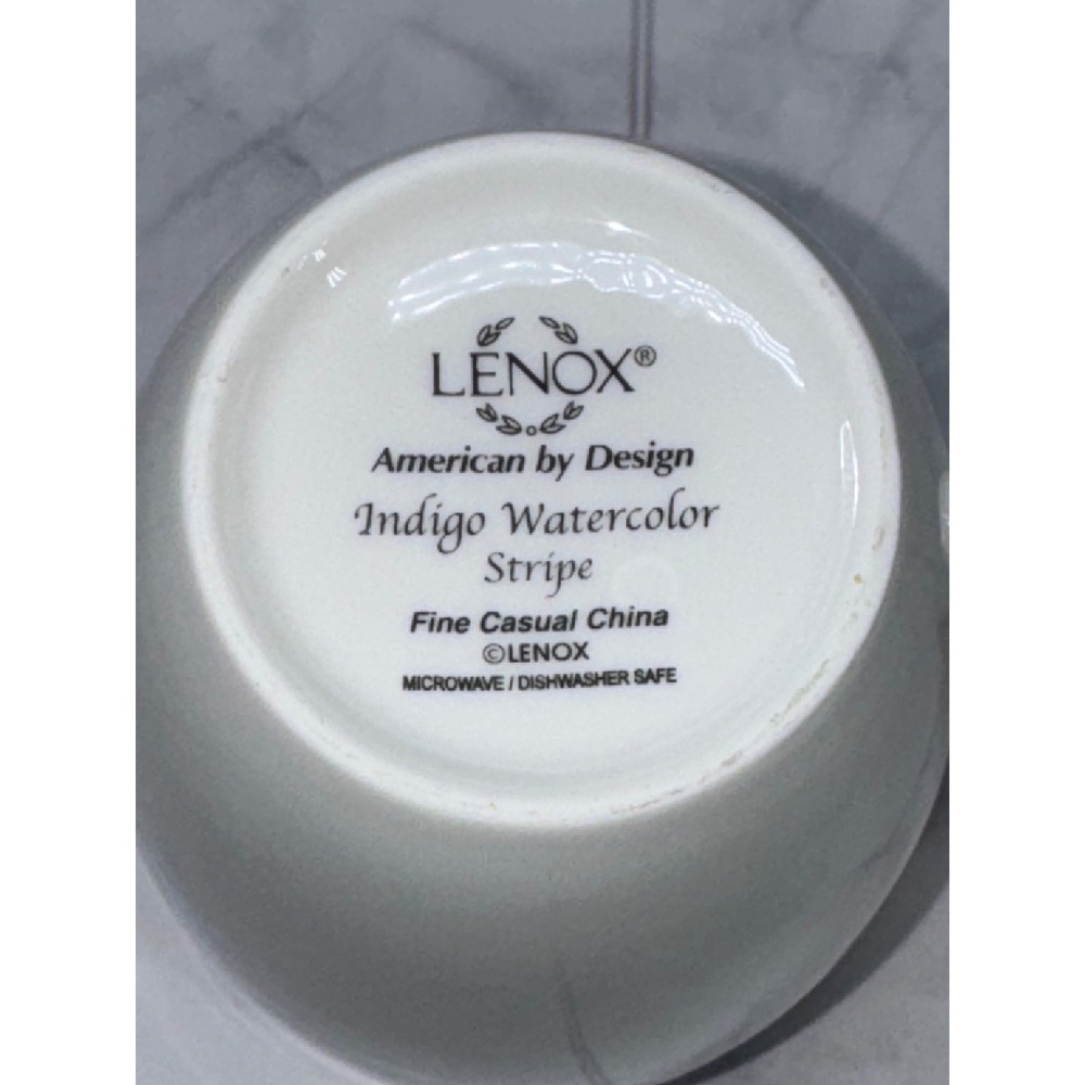 Lenox Indigo Watercolor Stripe Blue White Fine China Coffee Mug Cup EUC - Picture 4 of 6